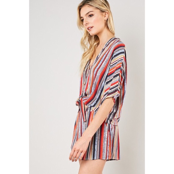 Katherine Red/Navy Tie Top - Picture 3 of 5